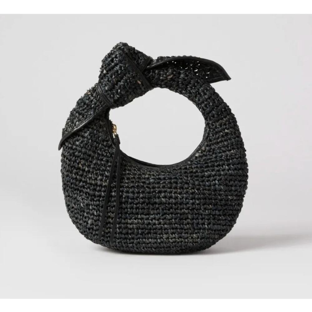 Poolside Hobo Handbag The Josie Knot Bag in Black Woven Straw Raffia